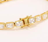 Diamonique Gold Clad Sterling Silver Emerald Bezel Set Tennis Bracelet Large